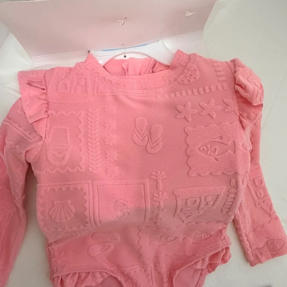 Cynthia Rowley Girls Pink Long Sleeve Swimsuit & Beach Toy Set 18M UPF 50